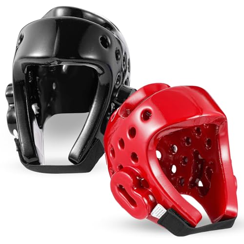 JellyArch 2 Pcs Taekwondo Karate Headgear MMA Martial Arts Helmet Soft Head Guard Protection Sparring Gear Helmet Boxing for Men Women Thai Kickboxing Grappling Muay Taekwondo(M,Red and Black)
