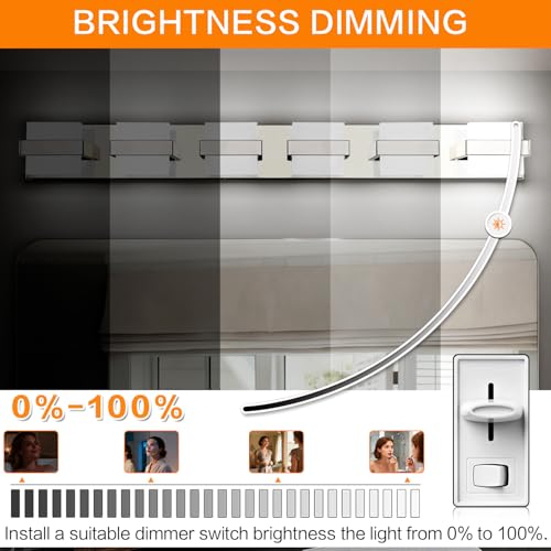 Image of SOLFART 6-Light Bathroom Vanity Lights Above Mirror, Chrome Light Fixtures for Bathroom, LED Vanity Lighting,5 Color Temperature Adjustable,Bath Lighting Fixture Nickel