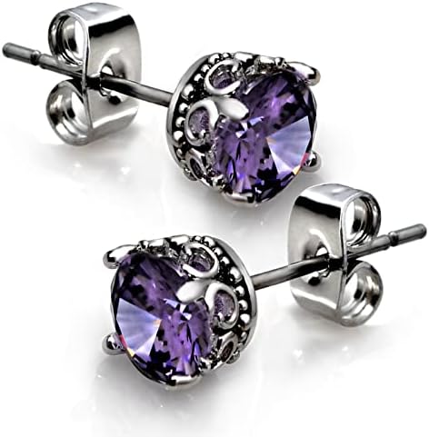 Purple Earrings for Women and Men, 6mm Round Post Studs Earrings Purple Jewelry
