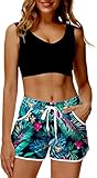 Women Summer Board Shorts Tropical Floral Swim Shorts Bottom Green Tropical S