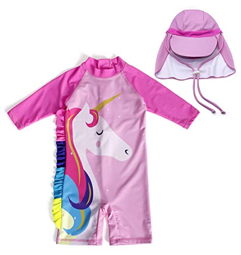 Jurebecia Unicorn Girls Swimsuit Kids One Piece/Two Pieces Round-Neck Swimwear Rash Guard Bathing Suit 2-8Years3
