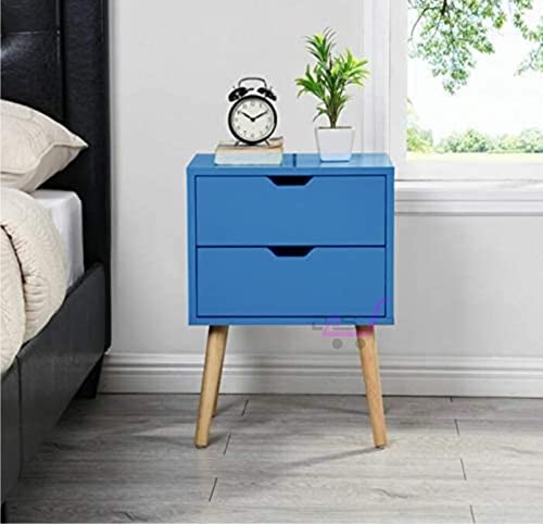 Image of Night Stand,End Table for Bed Nightstand with Drawers, Side Table with Storage, Solid Wood Table Legs,A Shaped Suitable for Small Spaces, Living Room, Bedroom, White (Blue)