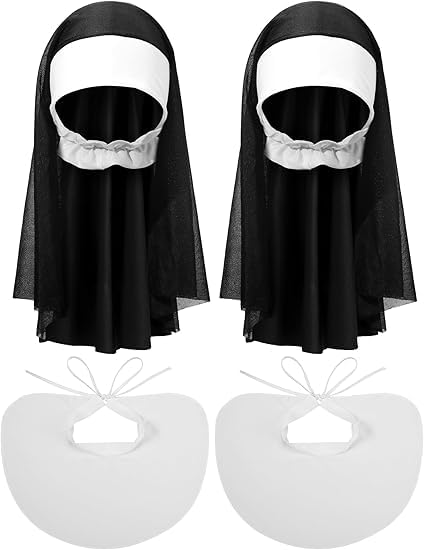Fartoni X2 Velo + Babero Monja Para Disfraz De Niña O Mujer O Hombre. Accesorios Disfraz Monja Halloween. Velo Para Disfraces o Complementos Para Halloween.