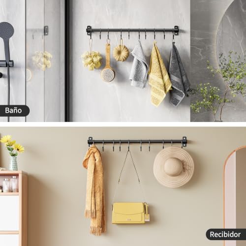 Miniatura 7 de Kingrack Percha De Cocina Y Barra Colgante, Toallero De Baño, Colgador De Pared, Organizador Para Cuchillos, Ollas Y Sartenes, Con 10 Ganchos En S