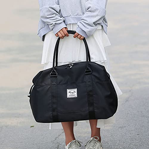 Large Weekender Bag For Women, Men, Sports, Gym, Carry on, Duffle Bag Black, Overnight Shoulder Bag, NICE COM SUPPLY, Fit 15.10 laptop with Dry Wet Pocket