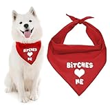 Parisian Pet Red Dog Bandanas - Adjustable Bitches Love Me Puppy Bandana - Summer Dog Accessories - Breathable and Stylish Dogs Kerchief - Triangle Pet Scarves - Large Dogs Bandana - Bib for Pets