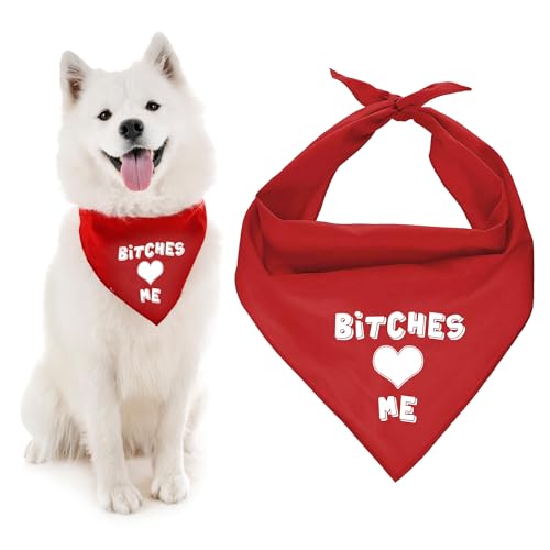 Parisian Pet Red Dog Bandanas - Adjustable Bitches Love Me Puppy Bandana - Summer Dog Accessories - Breathable and Stylish Dogs Kerchief - Triangle Pet Scarves - Large Dogs Bandana - Bib for Pets