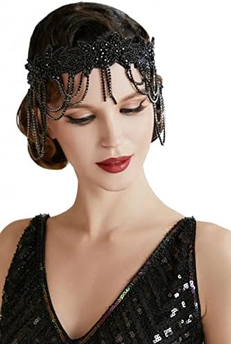 - 1920s Flapper Headpiece Roaring 20s Headband Great Gatsby Headband Chain for Women Vintage Hair Accessory