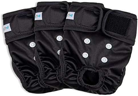 Paw Legend Washable Reusable Female Dog Diapers - No Leak Doggie Diapers for Heat Cycle (3 Pack,Black,X-Small)