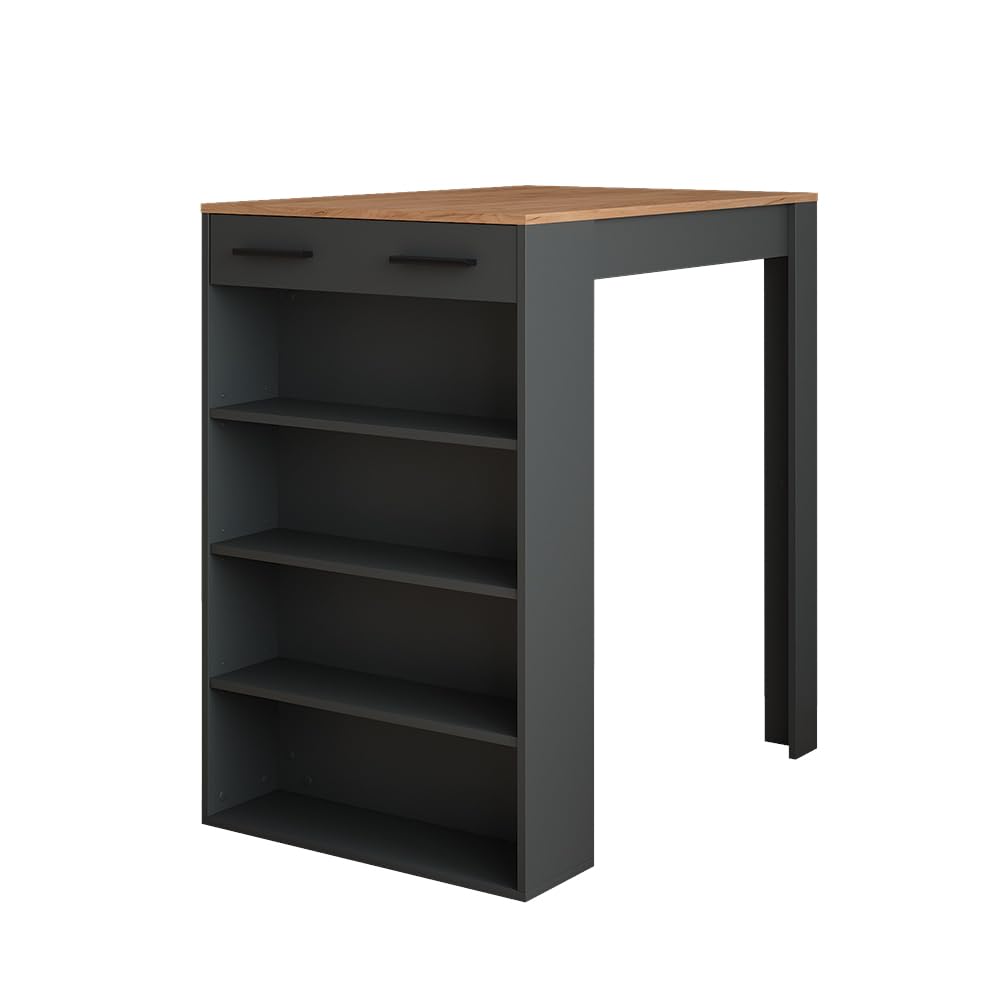 Vicco tavolo bar alto Repose, Rovere dorato/antracite, 67 x 100 cm, per l'utilizzo come tavolo alto con ripiani regolabili