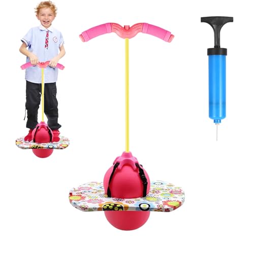 Saltador Niños, Pelota Saltarina Niños con Asa, Capacidad de Carga 100kg, Pogo Stick Adultos, para Entrenar el Equilibrio, Deporte y Fitness (Rosa)