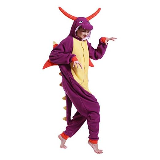dressfan Dragon Costume Dragon Onesie Dragon Pajamas Cosplay Costume Christmas Halloween Pajamas for Unisex Adults Teens Kids Purple