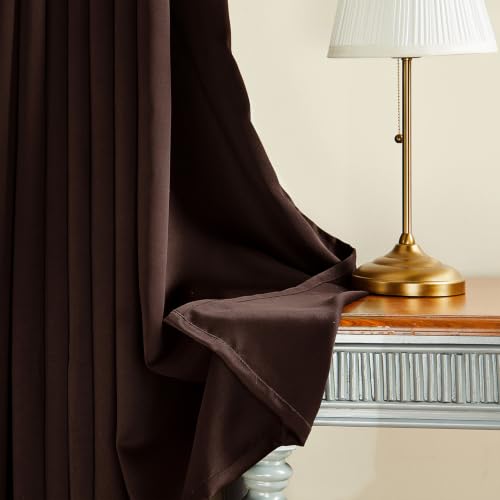 Image of Amazon Brand - Solimo Polyester 100% Blackout Plain Window Curtains|100% Room Darkening| 8 Feet |Set of 2| Plain Design | Blackout|for Living Room Kids Room and Bedroom | Color- Dark Brown