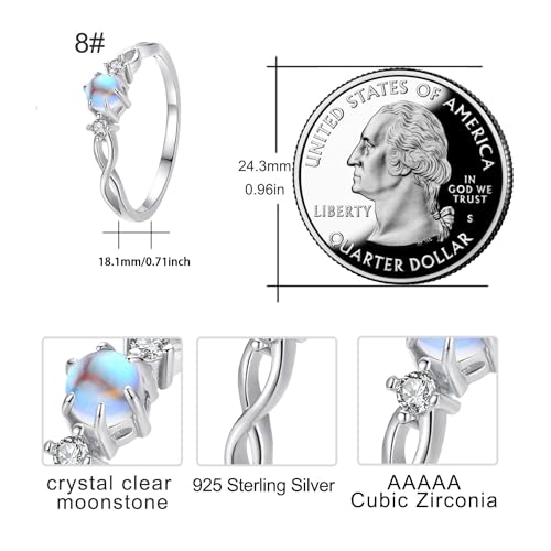 Cuoka Sterling Silver Rainbow Moonstone Infinity Ring for Women - Promise Ring - Moonstone Jewellery - Gifts for Engagement, Anniversary, Wedding2