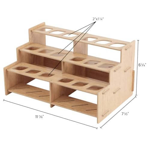 Image of HG Art Concepts Mezzo Artist Paint and Brush Racks - Wood Grain Laminate Multi Layer Desk Stand Professional Storage Display Organizer for Paintbrushes and Tubes - Straight Rack 2