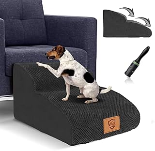 Myiosus Dog Steps, 2-Steps Foam Dog Stairs with Non-slip Cover for Bed & Sofa, Pet Ramp Ladder for Small Cats and Puppy, Washable and Removable, Send 1 Lint Roller, Black
