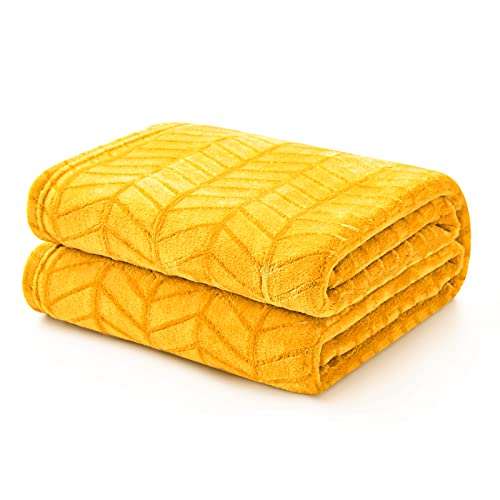 Excervent Soft Flannel Fleece Throw Blanket (50X70 Inches) Lightweight Mustard Yellow Blankets Chevron Pattern For Sofa, Couch, Bed - Fluffy Warm Cozy Decorative #TOP5