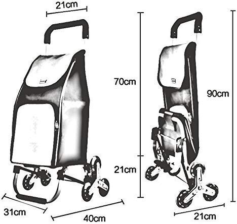 IGOSAIT Einkaufstrolley mit 3 Rädern, zusammenklappbar, mit Radlagern, für Treppen und Treppen, Schwarz – Bild 3