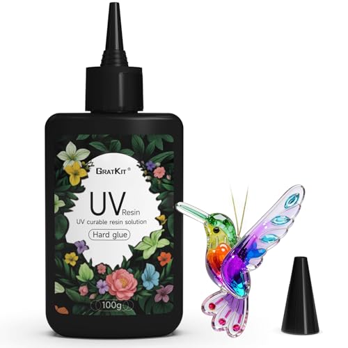 GratKit UV Resin Kristallklares UV-Harz Schnellhärtend Niedriger Geruch Blasenarm & kein Vergilben für Schmuck Basteln & Reparatur 100g