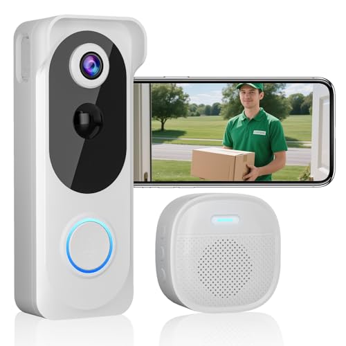 Wireless Video Doorbell with Chime 2K HD No Subscription Security...