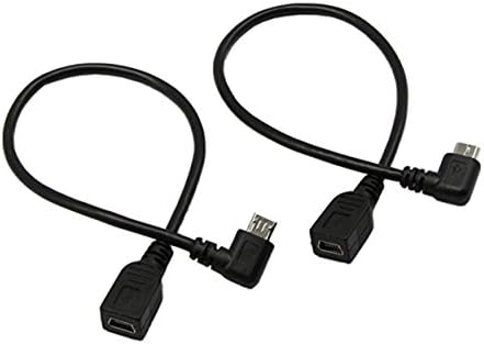 CERRXIAN mini USB żeńskie na mikro USB gięcie lewe i prawe (22 cm) do transmisji danych i ładowania (1 para)
