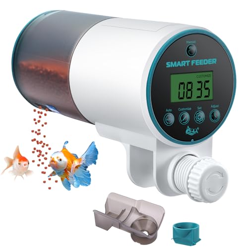 AQQA Automatic Fish Feeder for Aquarium 230ml Large Capacity Fish Auto Feeder with LCD Display 4/6/8/12/24/48H Timer for 14-Day Holiday Feeding Port Automatic Alignment