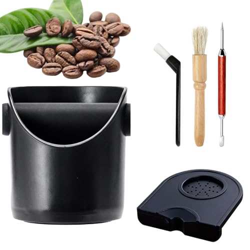 Abklopfbehälter für Siebträger - Komplettset mit Tamper-Matte, Milchschaum-Nadel und 2 Reinigungsbürsten für eine saubere und organisierte Kaffeestation