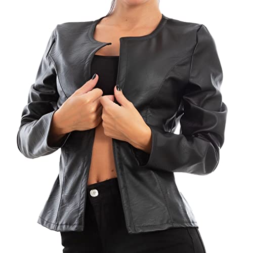 Veste courte en simili-cuir grande taille Toocool MS-5919, veste noire ouverte confortable