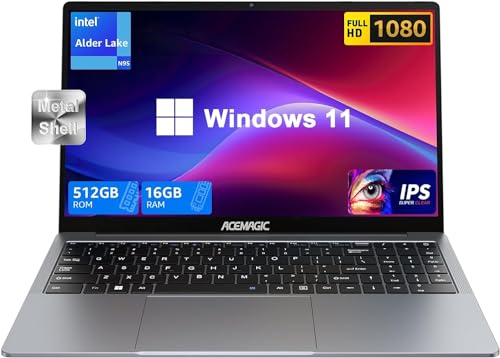 Image of ACEMAGIC Laptop Computer Intel Quad-Core 12th Alder Lake N95(Up to 3.4GHz), 16GB DDR4 512GB SSD Windows Laptop with Metal Body Support 15.6" FHD, WiFi, BT5.0, Speaker, Mic, USB3.2, Type_C, AX15
