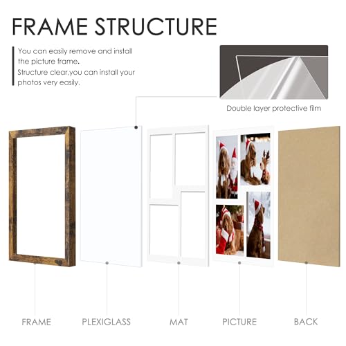 Image of DUENPY 20x20 Collage Picture Frame 8x10 Picture Frame Collage Displays Four 8x10 inch Photos Available Horizontal Wall Mounting Display and Vertical Brown