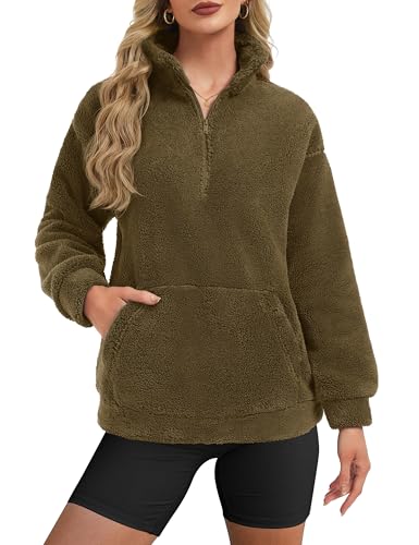 YUCOLEN Fleece Pullover Women Long Sleeve Fuzzy Half Zip Sweatshirt