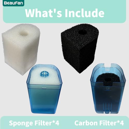 Image of 8 Pack Sponge Filters Compatible with Penn-Plax Cascade 600 Filter, 4 Pack Carbon Filters & 4 Pack Foam Filters