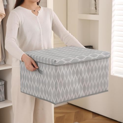Image of HOKIPO Storage Box and Organiser for Clothes | Cloth Organiser for Storage | Wardrobe Organizer for Storage with Lid | Non-Woven, Foldable - Pack of 1 Extra Large (NEW-AR-5815)