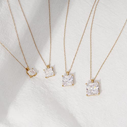 Diamonbliss 10K Or 14K Real Solid Gold Solitaire Necklace For Women | White Or Yellow Gold Princess Cut Pendant Necklace | 0.5 To 3 Carat Cubic Zirconia Cz Diamond Simulant #TOP6
