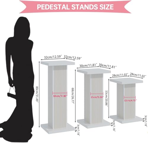 Pedestal Stands for Party with Fluted Panel 3Pcs White Square Pedestal Display Plinth Pillars for Parties Wood Cake Stand Dessert Table for Wedding Birthday Event Decor (White) - Image 3