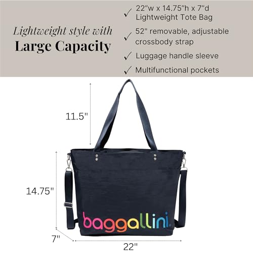 Image of Baggallini Carryall Tote - Lightweight Nylon Zipper Top Weekender Travel Beach Bag w /Luggage Sleeve