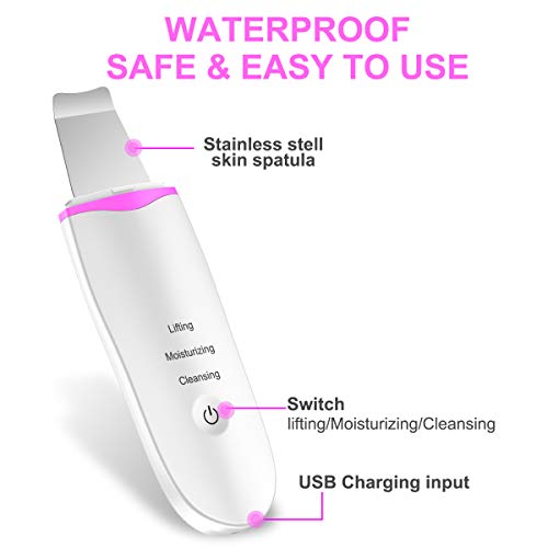 Hibeauty Skin Scrubber Face Spatula, Blackhead Remover Pore Cleansing, Comedones Extractor Exfoliator Facial Lifting Tool with 4 Modes for Facial Deep Cleansing - Thumbnail 6
