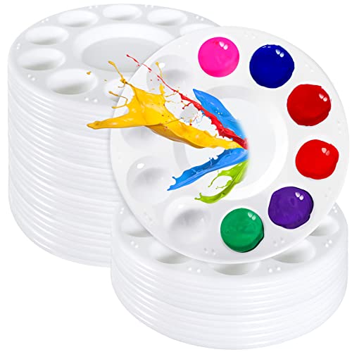 Calluace 36Pcs Plastic Paint Palette, Round with 10 Wells & Central Reservoir, White, Perfect for Kids, Adults & DIY Crafts