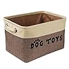 PET ARTIST Dog Toy Basket, Collapsible Dog Toy Bin Box with Comfortable Handles, Large Pet Toy Storage Organizer for Accessories, Toys, Coat & Clothing, Blanket & Leash, Brown, 15″x11″x9″