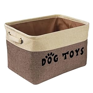 PET ARTIST Dog Toy Basket, Collapsible Dog Toy Bin Box with Comfortable Handles, Large Pet Toy Storage Organizer for Accessories, Toys, Coat & Clothing, Blanket & Leash, Brown, 15″x11″x9″