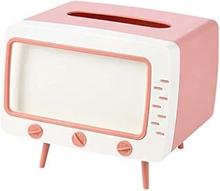 POHOVE Tissue Container Phone Holder Tissue Box Statement Unique TV Shape Tissue Box with Phone Holder Home Office Card Slot Design Container Phone Holder Stand Non Slip Television Shape