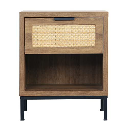 Anmytek Rattan Drawer Nightstand, Bedroom Living Room Side Table Natural Wood End Table Wood Finish & Matte Accents With Storage H0010 #TOP5