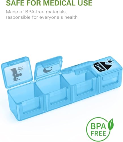Image of Fullicon Large Weekly Pill Organizer 4 Times a Day, 7 Day, Black Rainbow | Each Compartment Holds up to 9 Fish Oils, 10 Vitamins, or 16 Capsules, Secure Double Latch, Clear Day Labels