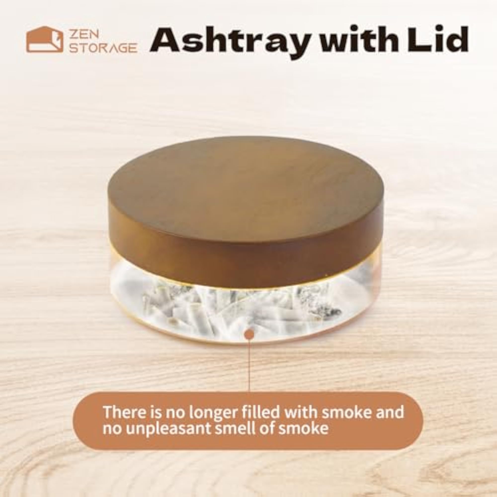 Wooden Ashtray with Lid, Smokeless Design