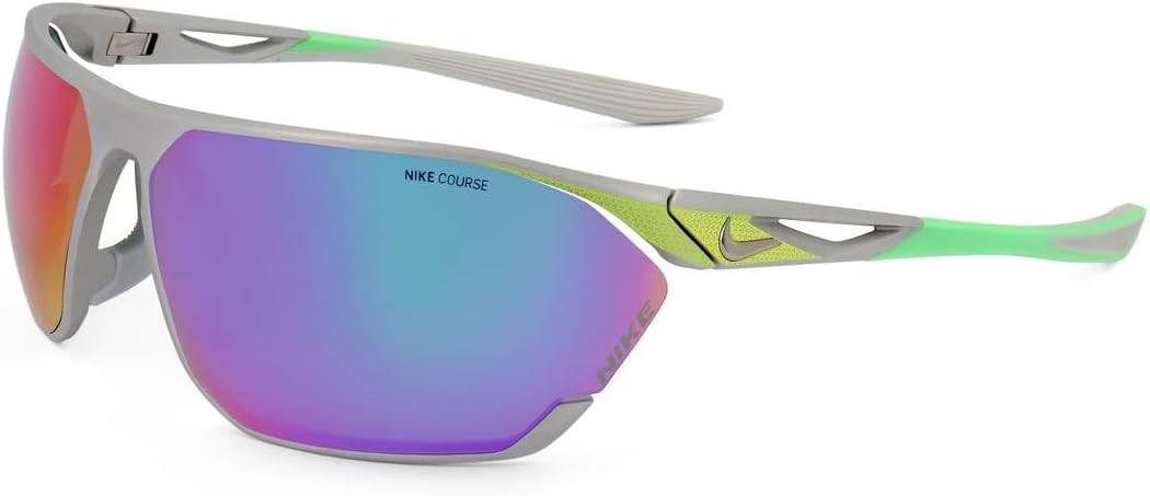 Nike DC3407-011 Stratus Sunglasses Brushed silver/Green Frame Color, Grey With Turquoise Mirror Lens
