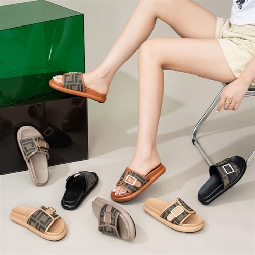 Women's Metal Buckle Casual Beach Sandals Comfort Slide Sandals Fashion Strap Leather Flat Sandals3