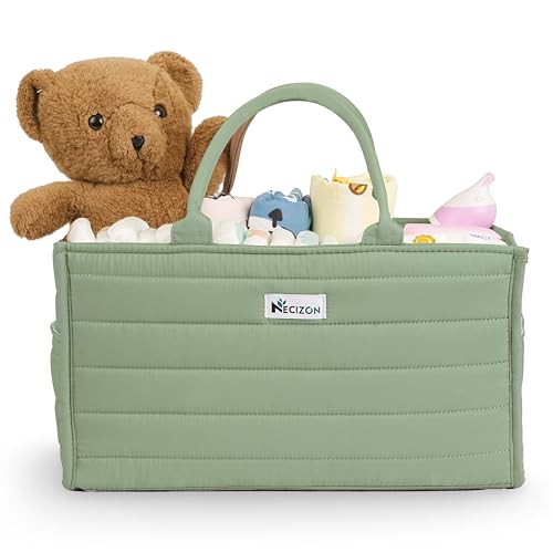 Image of Baby Diaper Caddy Organizer, Stylish Storage Basket for Newborn Essentials & Diaper Station, Functional Changing Table Organizer. (Sage Green)