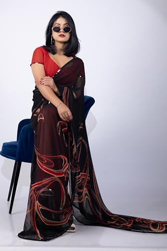 Image of MIRCHI FASHION Women Sari Georgette Chevron Printed | Modern Pattern Farewell and Festive Drape with Matching Blouse Piece
