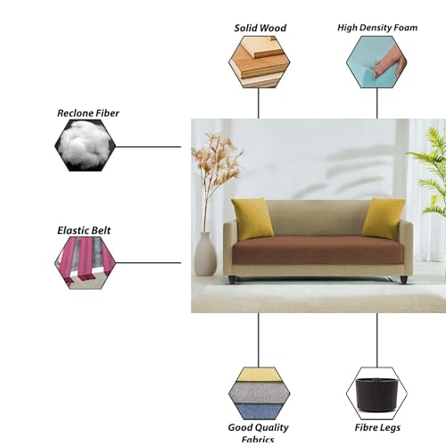 Image of Casaliving Dominic 2 Seater Sofa Set for Living Room (Cream Brown Fabric) Premium Fabric Sofa