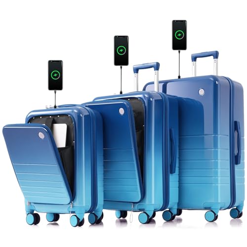 Hard Shell Luggage Sets 3 Piece with Charger USB Port, Smart Lugg...